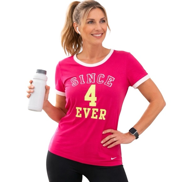 Nike Tops - Nike Pink Graphic Tee “Since 4 Ever” Slim Fit Short Sleeve Shirt XL